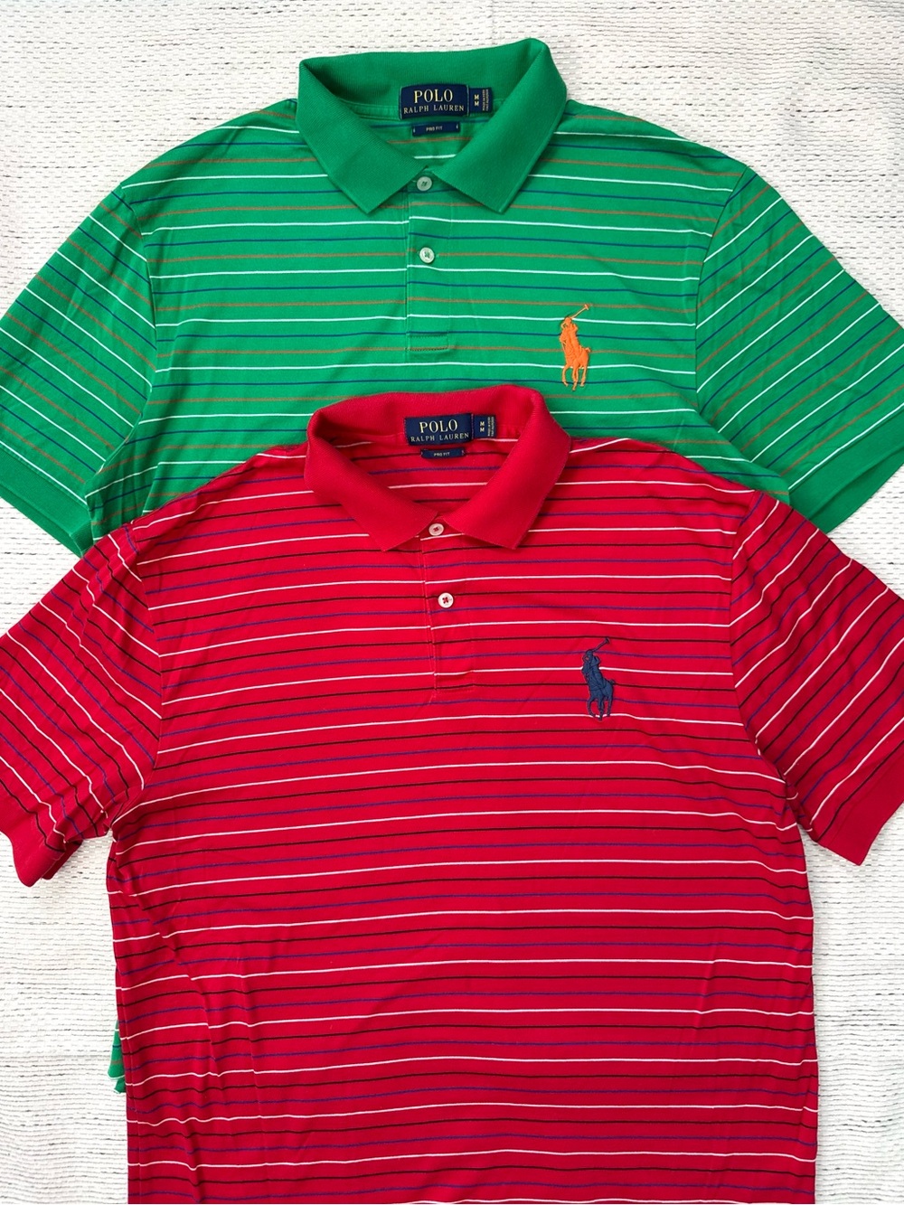 Polo Ralph Lauren Polo Shirt Set Of 2 Men’s Medium Pro Fit Red Green Stripe Golf